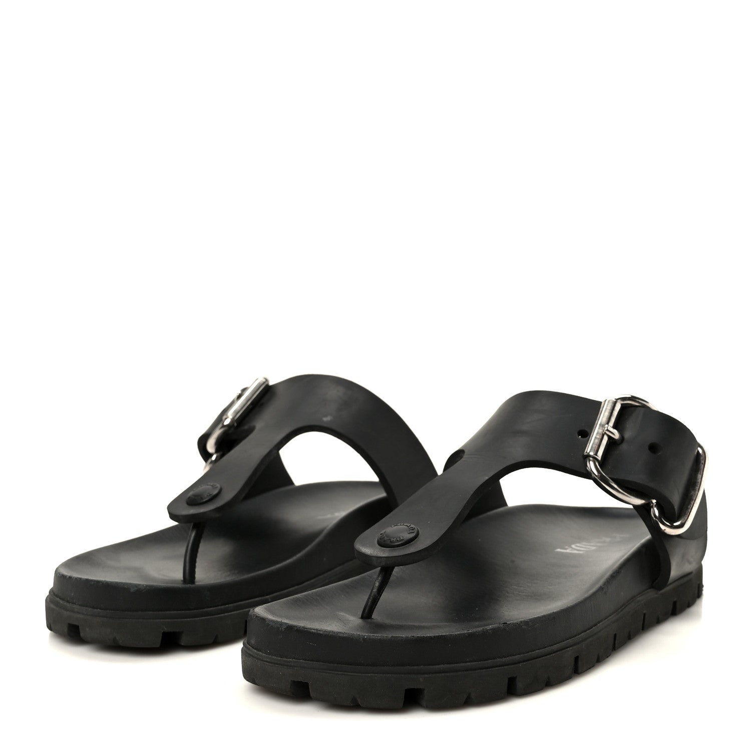 Prada EVA Rubber Buckled Lug Sole 20mm Thong Sandals 38 Black 4 of 10