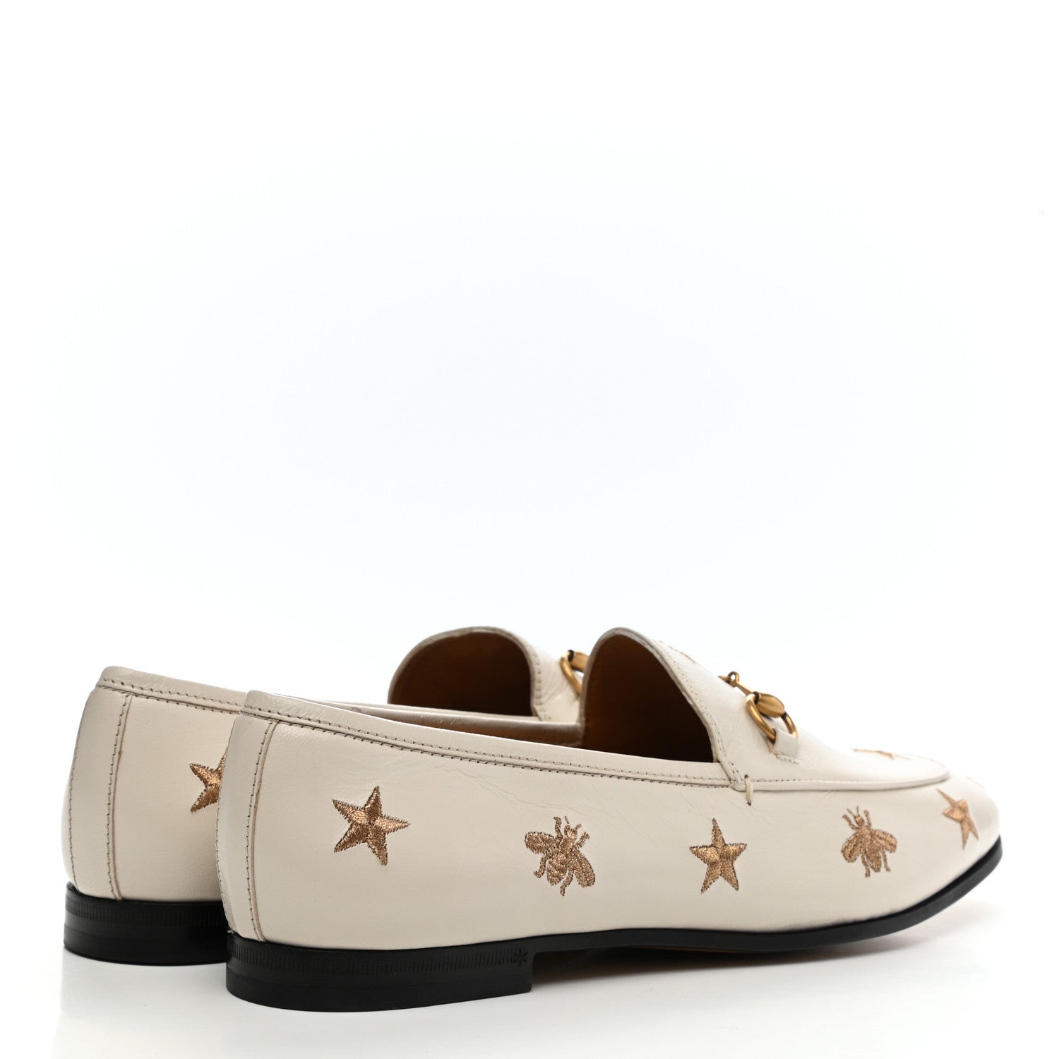 Gucci Goatskin Bee Star Embroidered Womens Jordaan Loafers 39.5 Mystic White 4 of 10