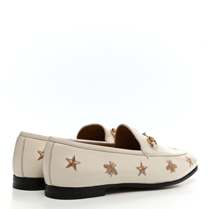 Gucci Goatskin Bee Star Embroidered Womens Jordaan Loafers 39.5 Mystic White 4 of 10