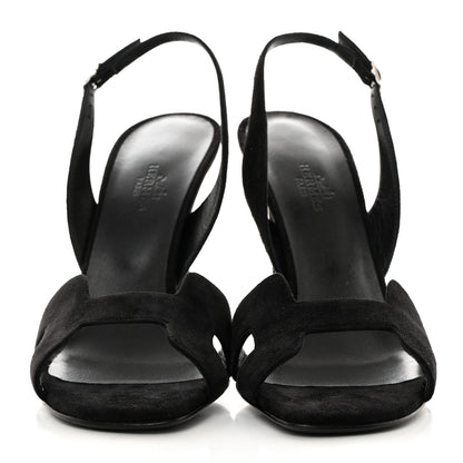 Hermes Suede Goatskin Heden 80 Sandals 38 Black 2 of 9
