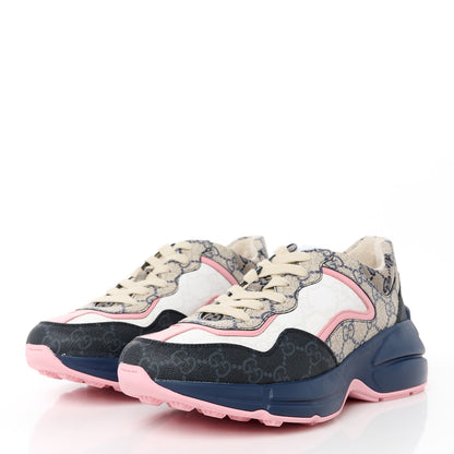 Gucci GG Supreme Monogram Mix Monogram Womens Rhyton Sneakers 37 Black Blue Wild Rose White Beige 3 of 8