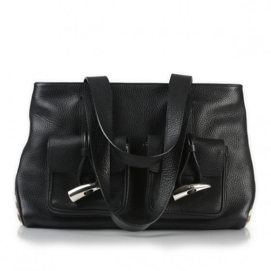Leather Horn Toggle Tote Black