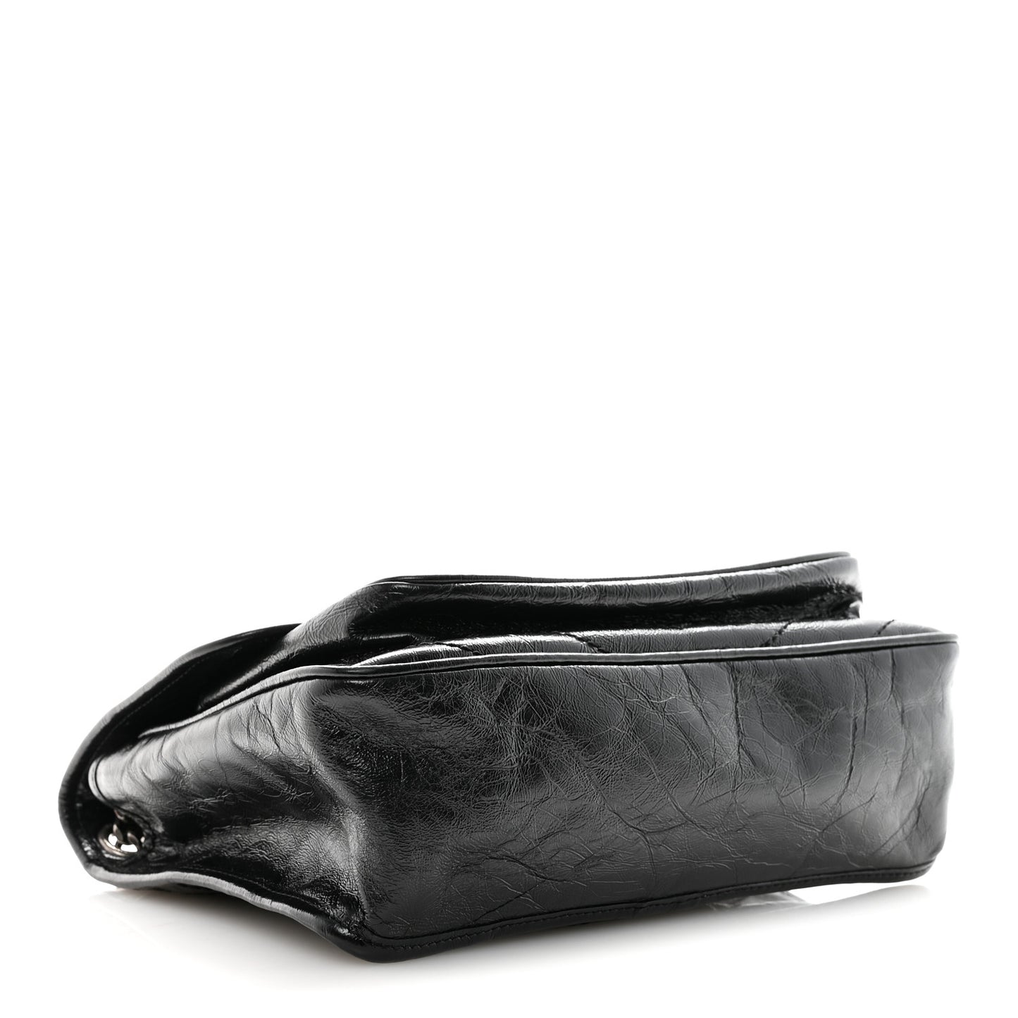 Crinkled Calfskin Matelasse Monogram Medium Niki Chain Satchel Black