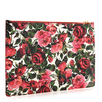 Dolce & Gabbana Calfskin Rose Print Zip Pouch Red Multicolor 3 of 9