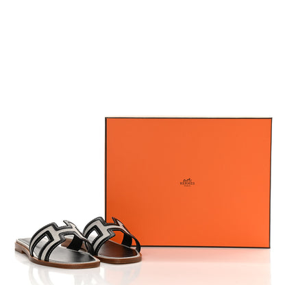 Hermes Calfskin Canvas Oran Sandals 36 Black 9 of 9