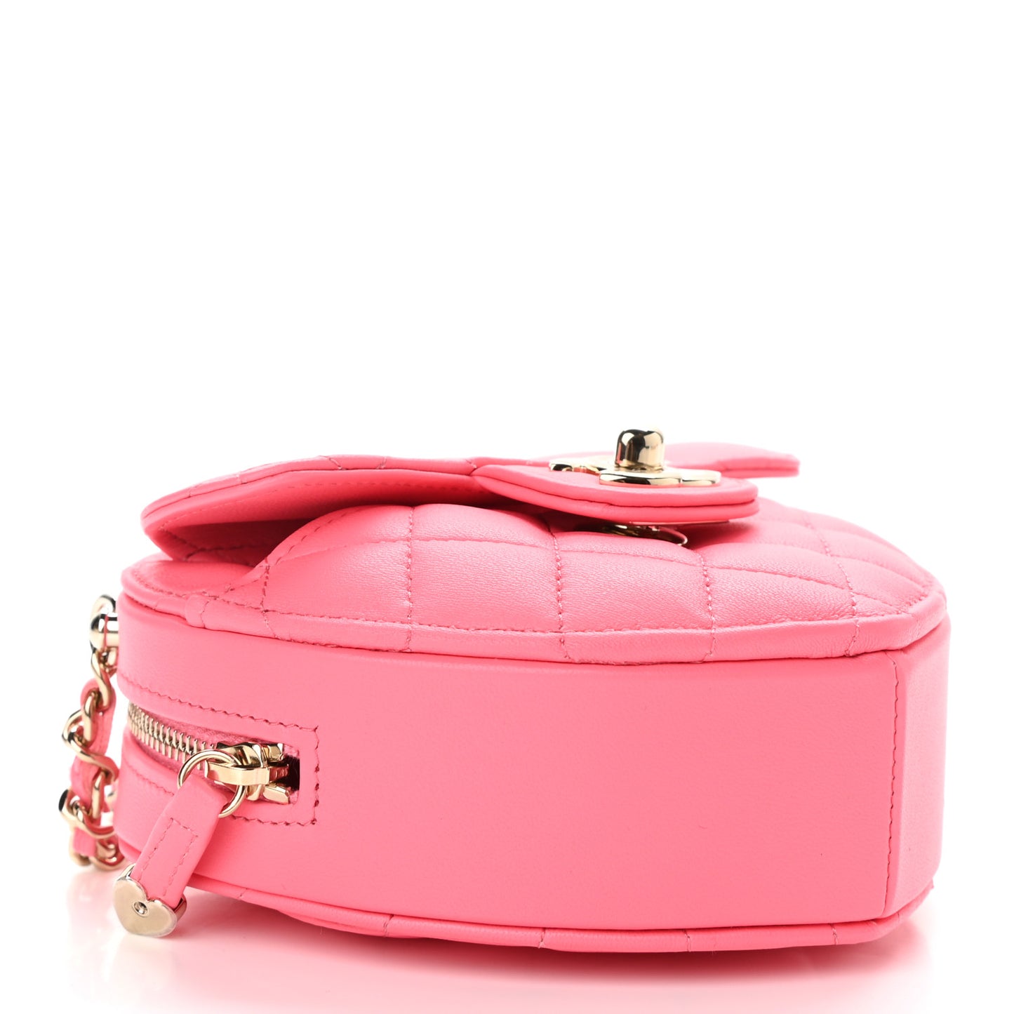 Lambskin Quilted CC In Love Heart Clutch With Chain Pink