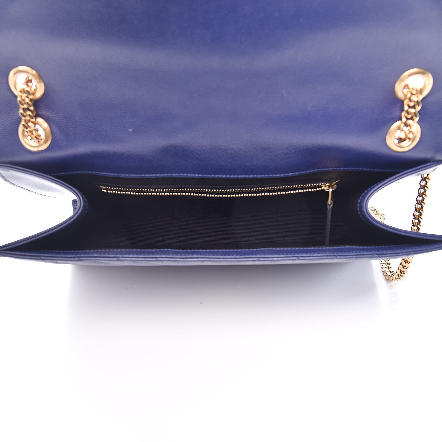 Saint Laurent Grain De Poudre Matelasse Chevron Large Monogram Satchel Blue 5 of 16