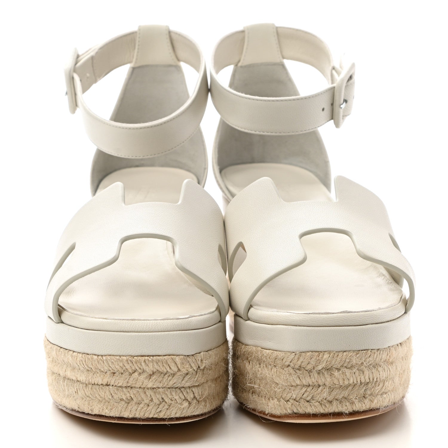 Hermes Goatskin Elda Espadrille Wedge Sandals 39 White 2 of 9