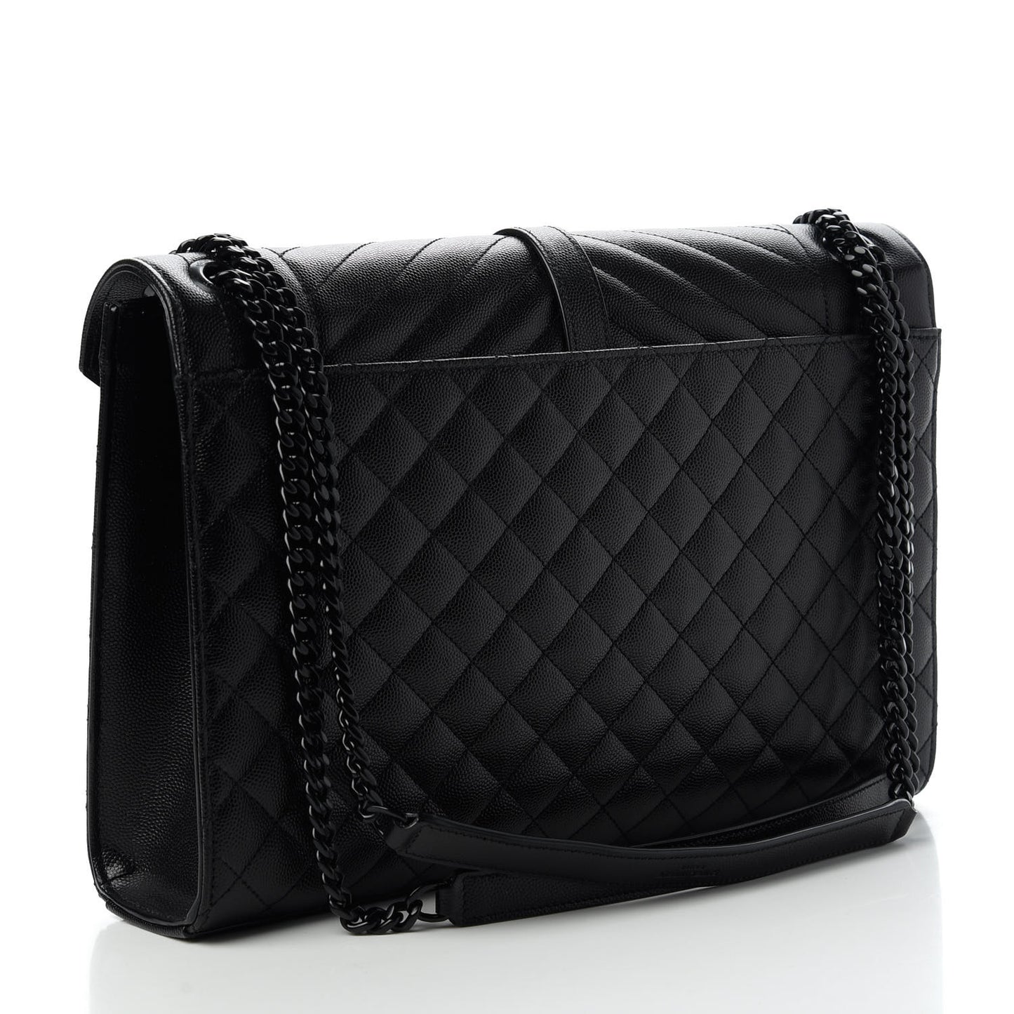 Grain De Poudre Textured Mixed Matelasse Large Triquilt Monogram Monochrome Satchel Black