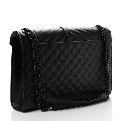 Saint Laurent Grain De Poudre Textured Mixed Matelasse Large Triquilt Monogram Monochrome Satchel Black 3 of 10