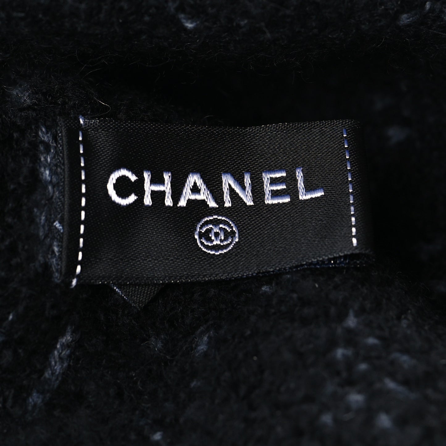 Cashmere Wool Silk CC Beanie Hat Black White