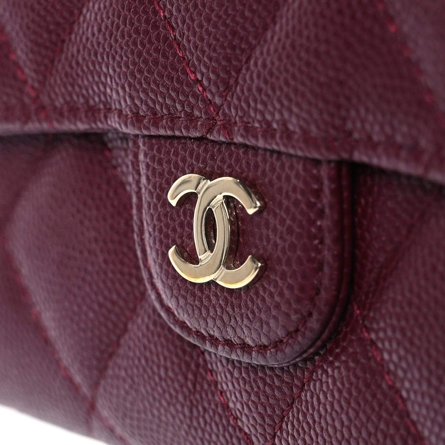 Caviar Quilted Large Gusset Flap Wallet Burgundy