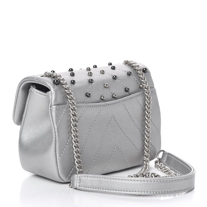 Chanel Metallic Lambskin Chevron Quilted Studded Mini Flap Silver 3 of 10
