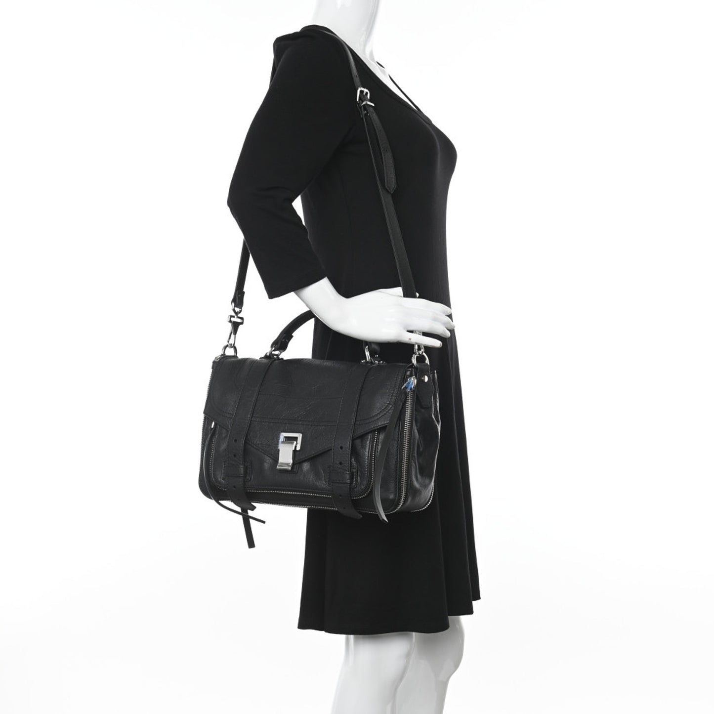 Lambskin Medium PS1 Plus Zip Satchel Black