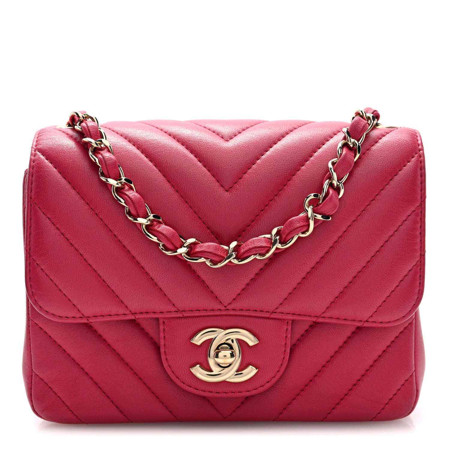 Chanel Lambskin Chevron Quilted Mini Square Flap Pink 8 of 10