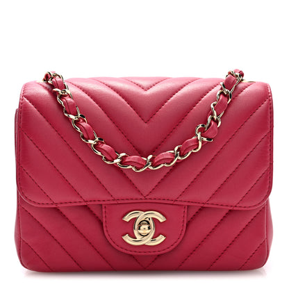 Chanel Lambskin Chevron Quilted Mini Square Flap Pink 8 of 10