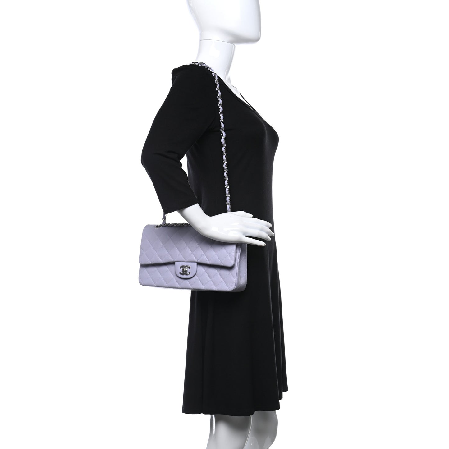 Caviar Quilted Medium Double Flap Light Purple