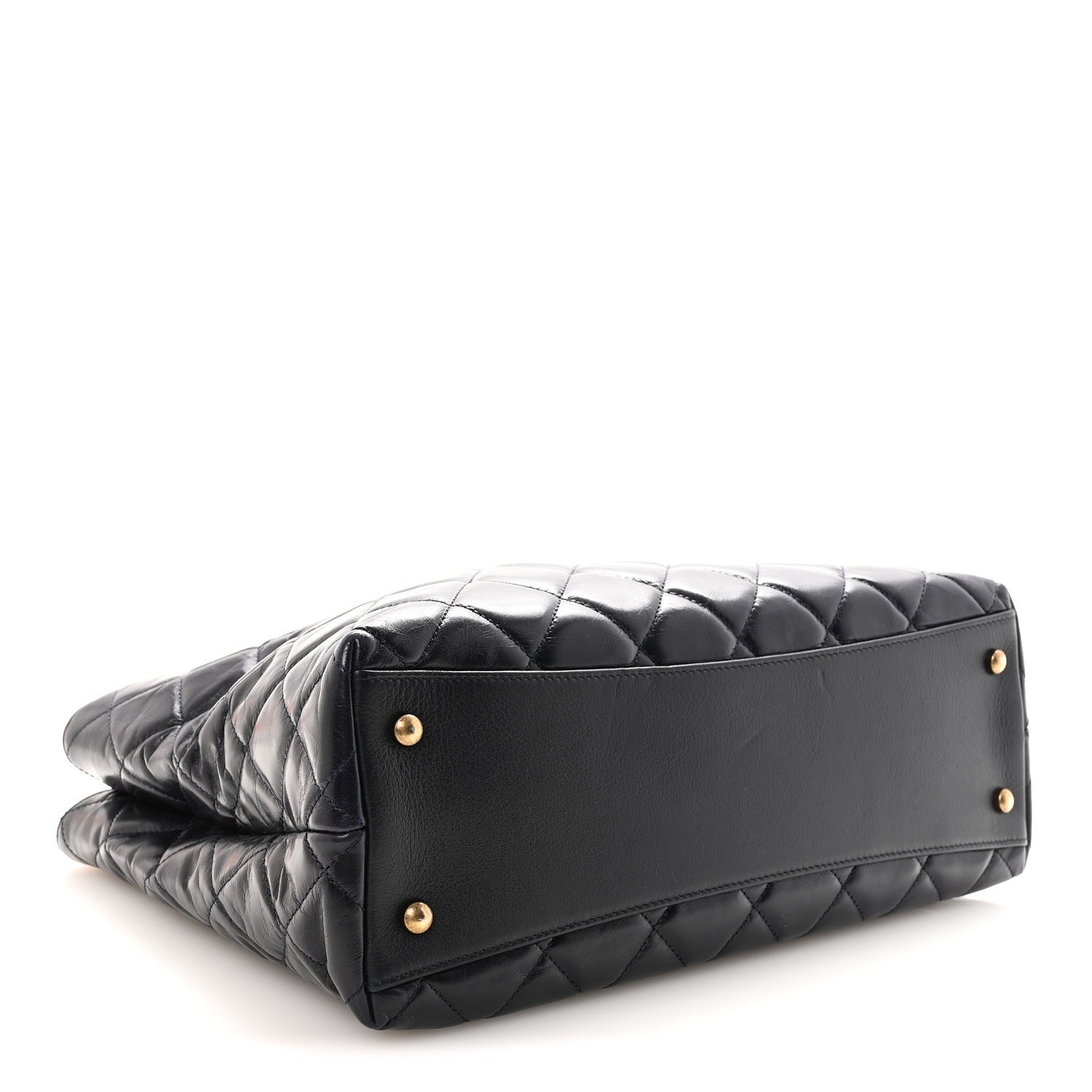 Chanel Glazed Calfskin Quilted Gold Bar Tote Dark Navy Blue 4 of 10