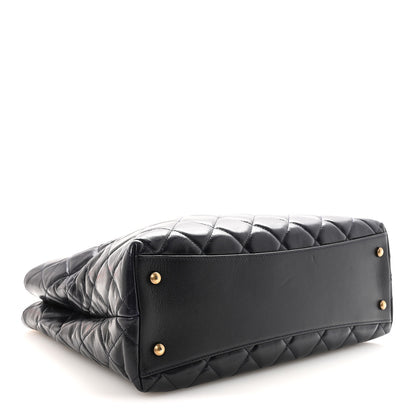 Chanel Glazed Calfskin Quilted Gold Bar Tote Dark Navy Blue 4 of 10