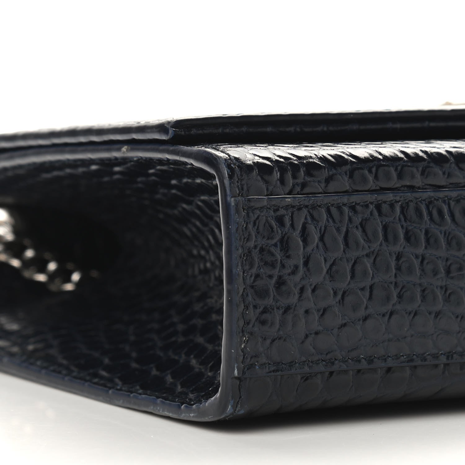 Saint Laurent Calfskin Crocodile Embossed Medium Classic Monogram Kate Tassel Satchel Blue Sapphire 7 of 8