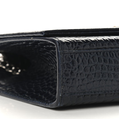 Saint Laurent Calfskin Crocodile Embossed Medium Classic Monogram Kate Tassel Satchel Blue Sapphire 7 of 8