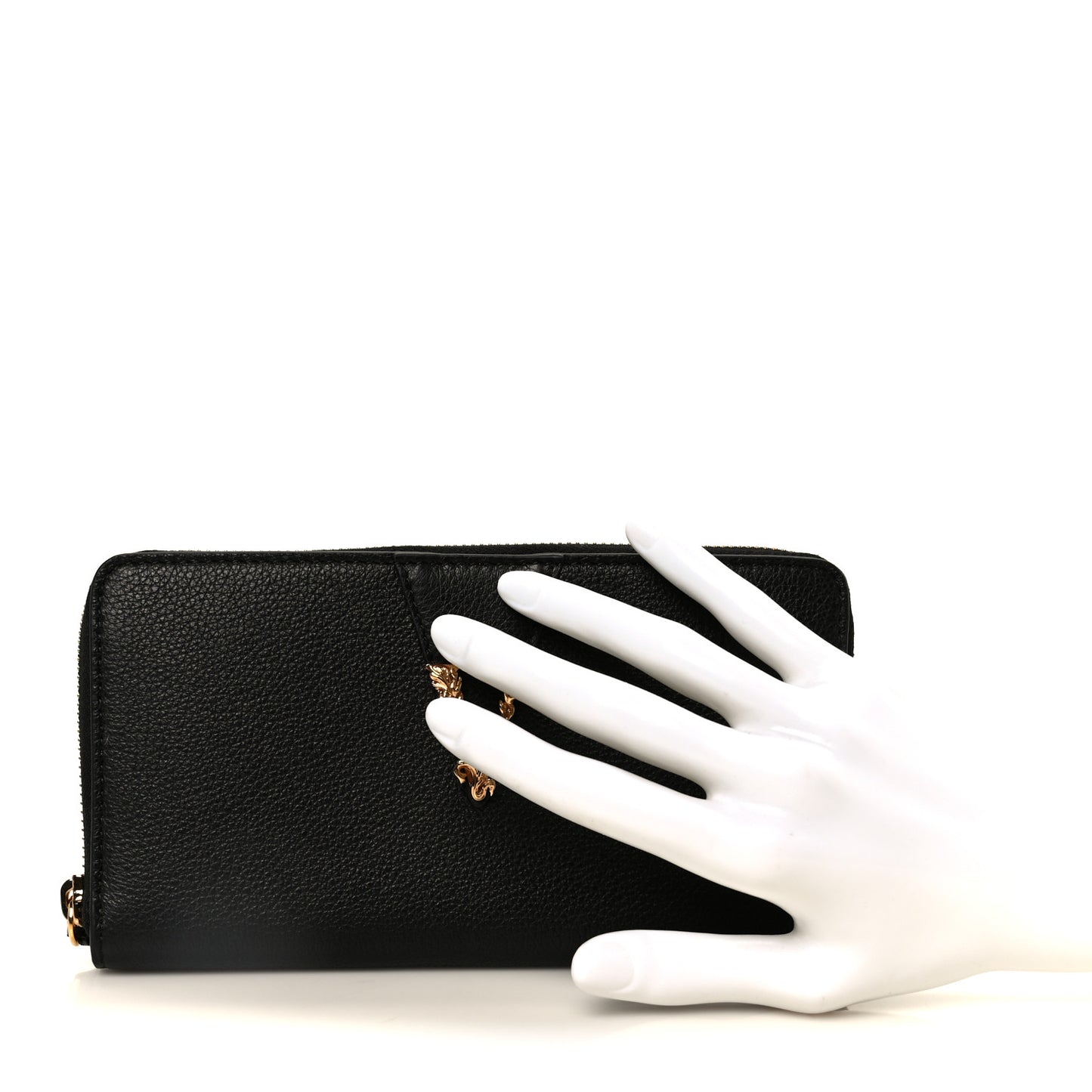 Grained Calfskin Virtus Zip Around Wallet Black