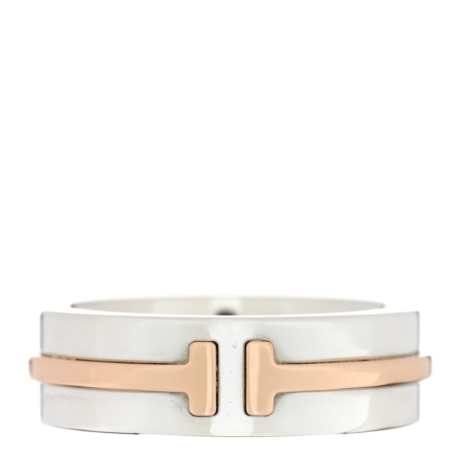 Tiffany Sterling Silver 18K Rose Gold Tiffany T Wide Band Ring 49 4.75 1 of 4