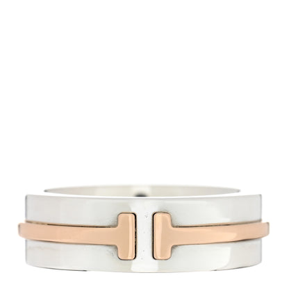 Tiffany Sterling Silver 18K Rose Gold Tiffany T Wide Band Ring 49 4.75 1 of 4