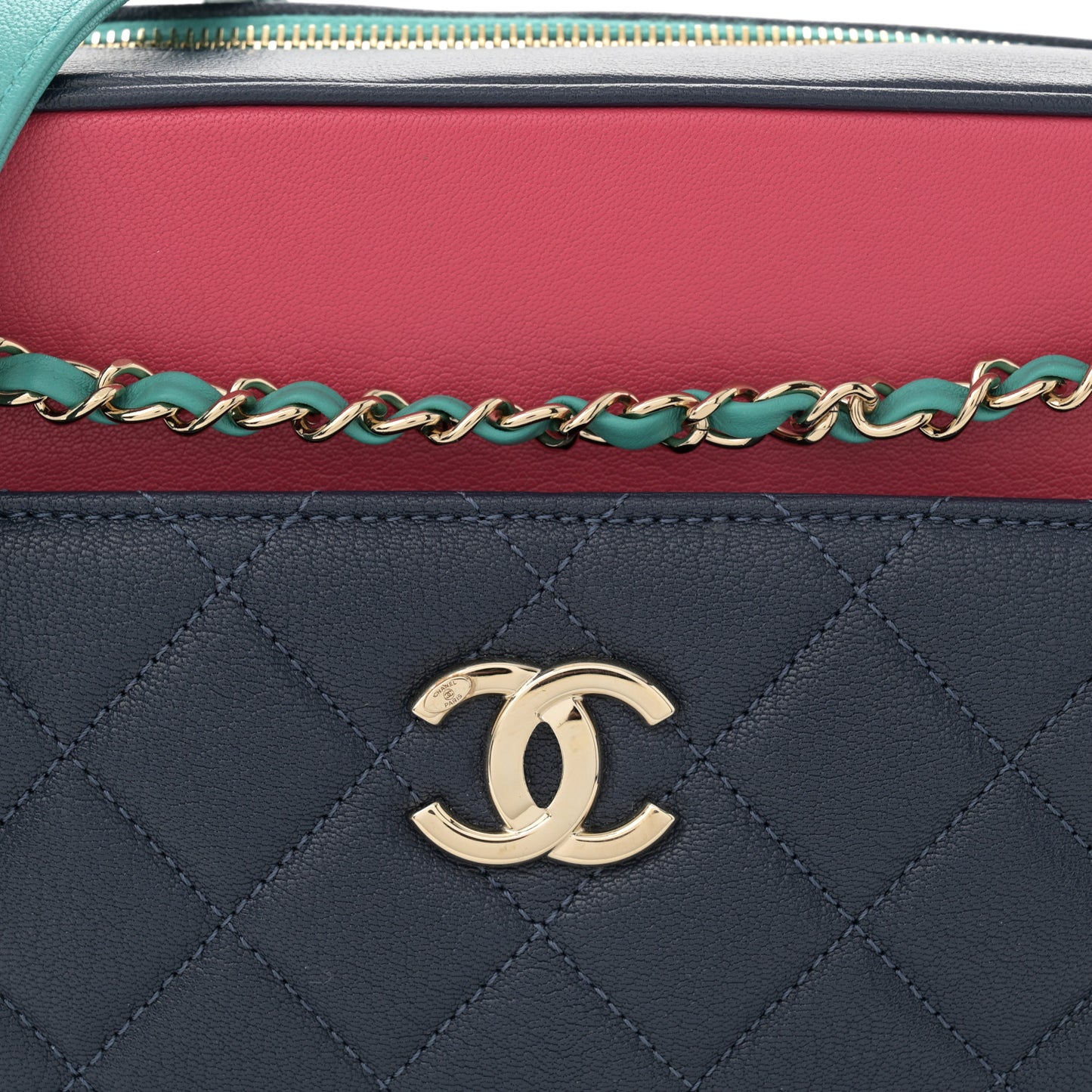 Goatskin Quilted Tri-Color Medium In & Out Camera Case Navy Turquoise Pink