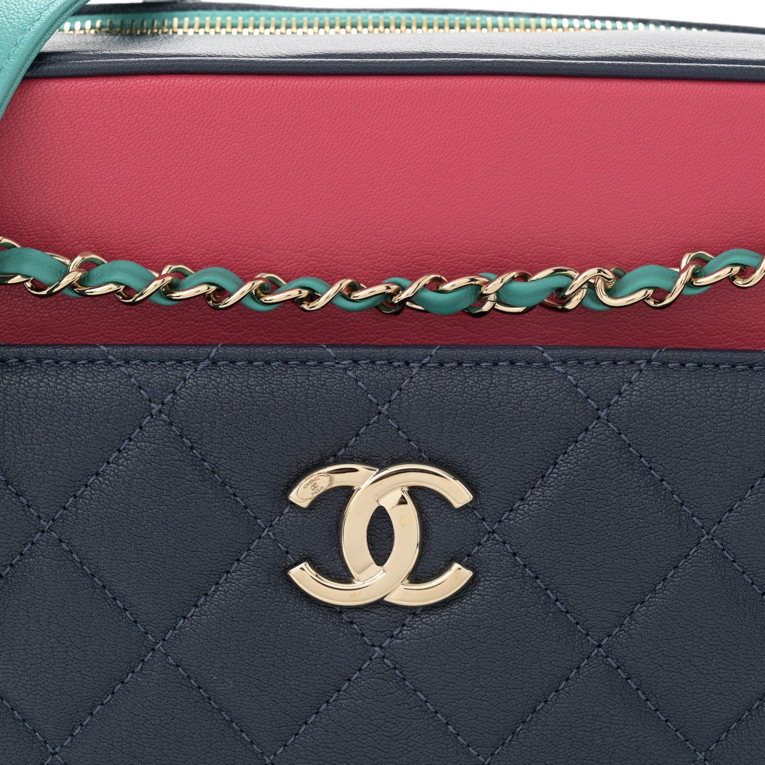 Chanel Goatskin Quilted Tri-Color Medium In & Out Camera Case Navy Turquoise Pink 7 of 9