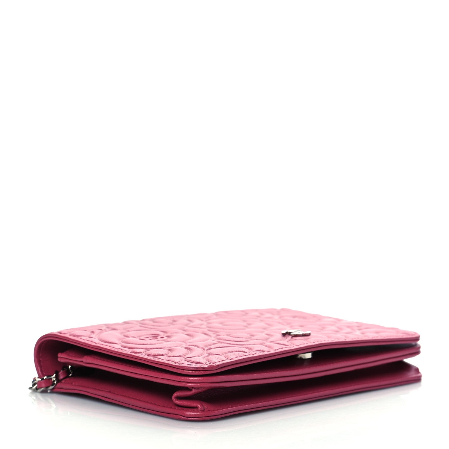 Chanel Lambskin Camellia Embossed Wallet On Chain WOC Fuchsia 4 of 10