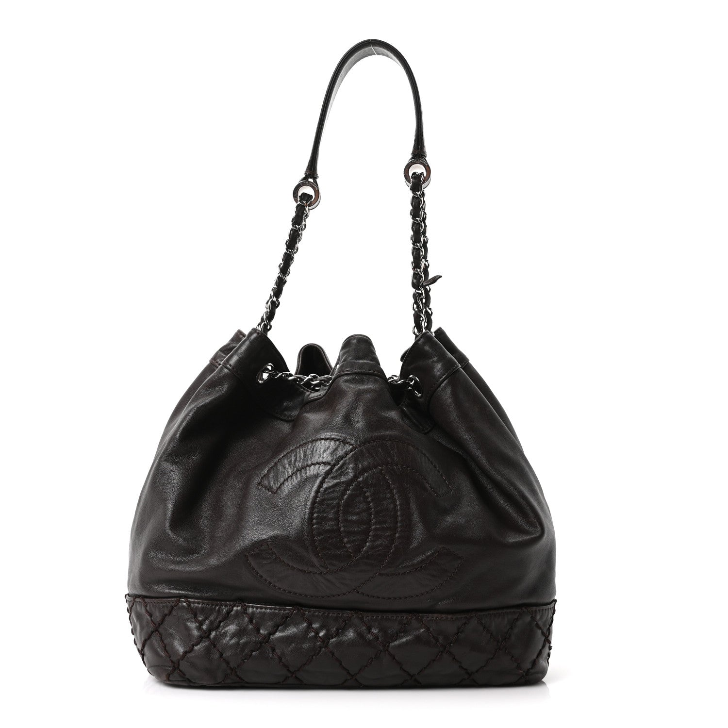 Chanel Calfskin Drawstring CC Bucket Bag Dark Brown 1 of 10