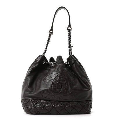 Chanel Calfskin Drawstring CC Bucket Bag Dark Brown 1 of 10
