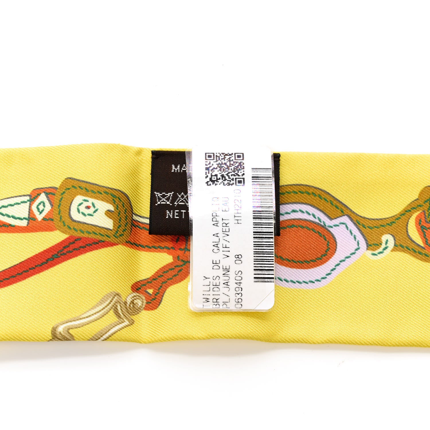 Hermes Silk Brides de Gala Applique Pique Twilly Jaune Vif Vert D'eau Bronze 3 of 4