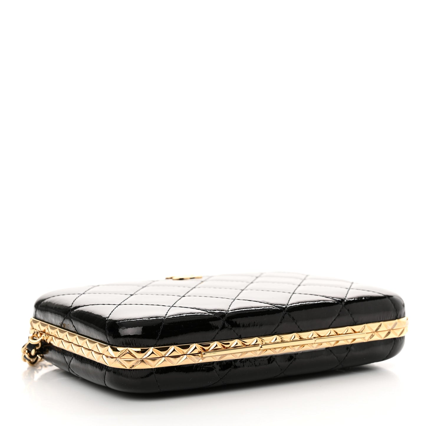 Glazed Goatskin Quilted Box With Chain Black