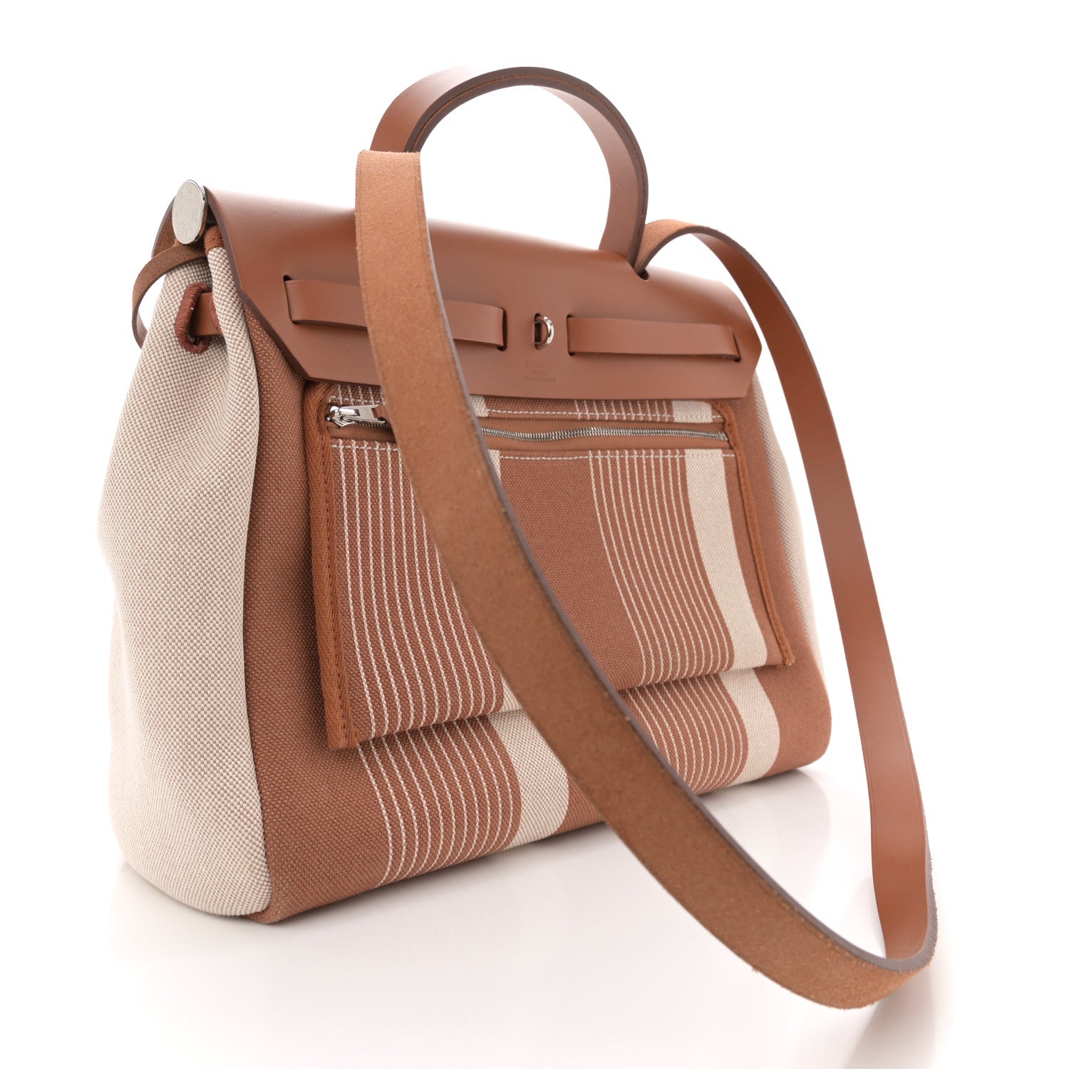 Hermes Vache Hunter Toile H Vibration Herbag Zip Retourne 31 PM Fauve Ecru Beige 3 of 10