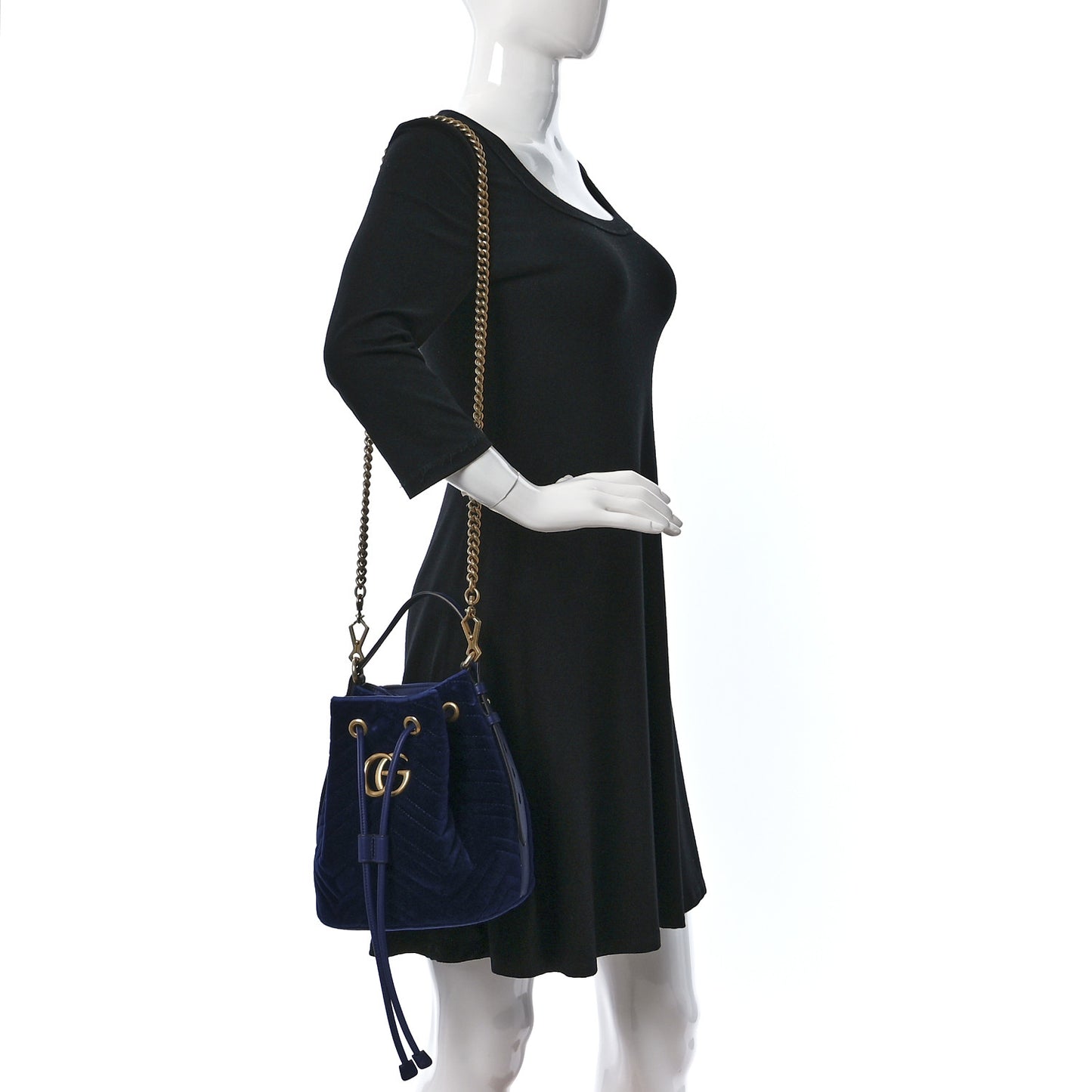 Velvet Matelasse GG Marmont Bucket Bag Cobalt Blue