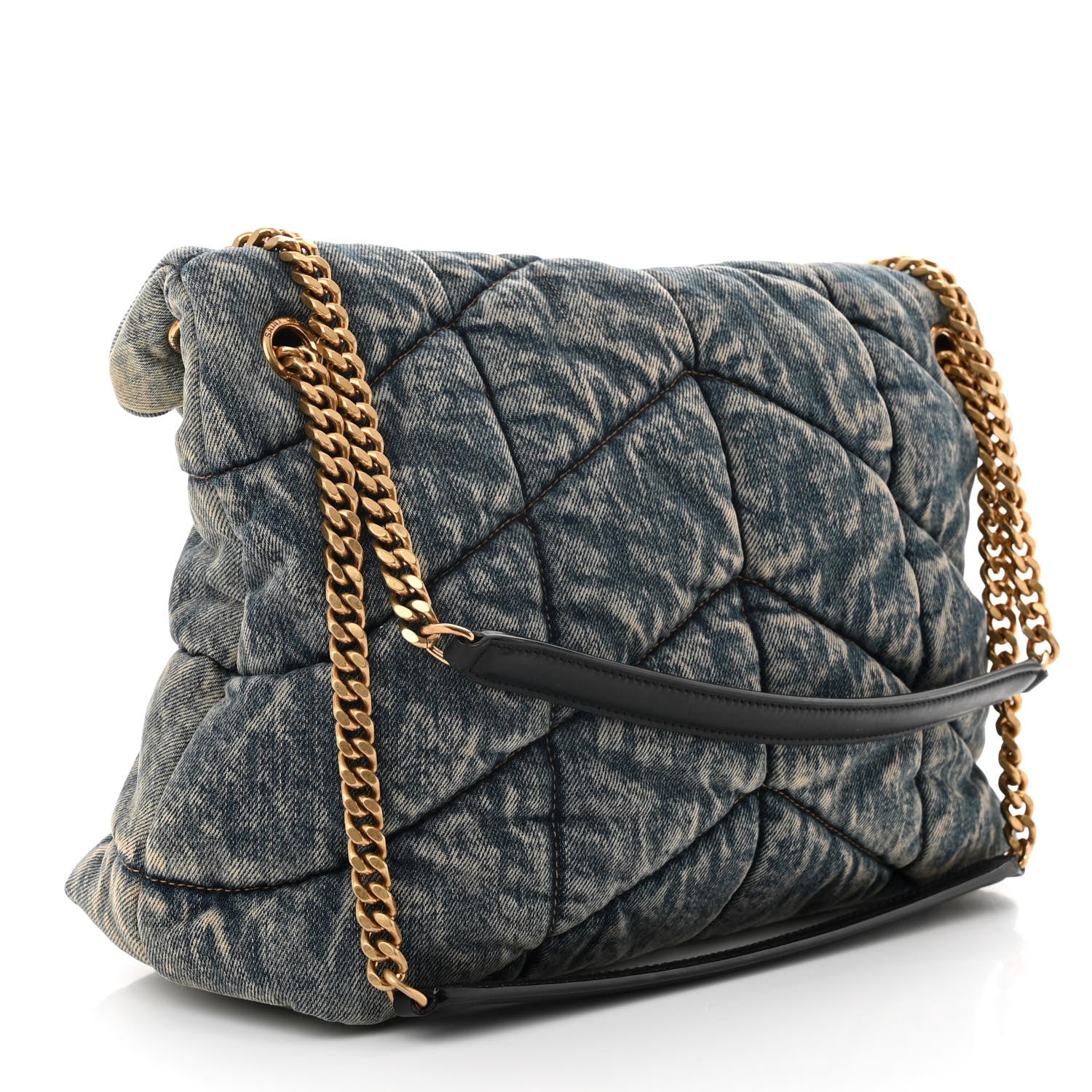 Saint Laurent Denim Quilted Medium Loulou Puffer Monogram Chain Satchel Blue Black 3 of 10