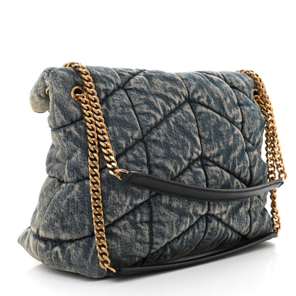 Saint Laurent Denim Quilted Medium Loulou Puffer Monogram Chain Satchel Blue Black 3 of 10