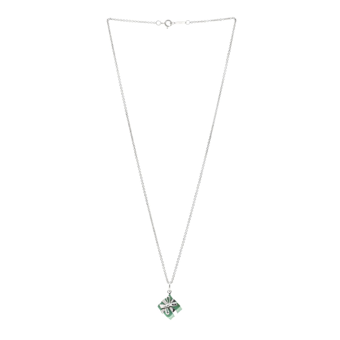 Sterling Silver Enamel Gift Box Charm Necklace Blue