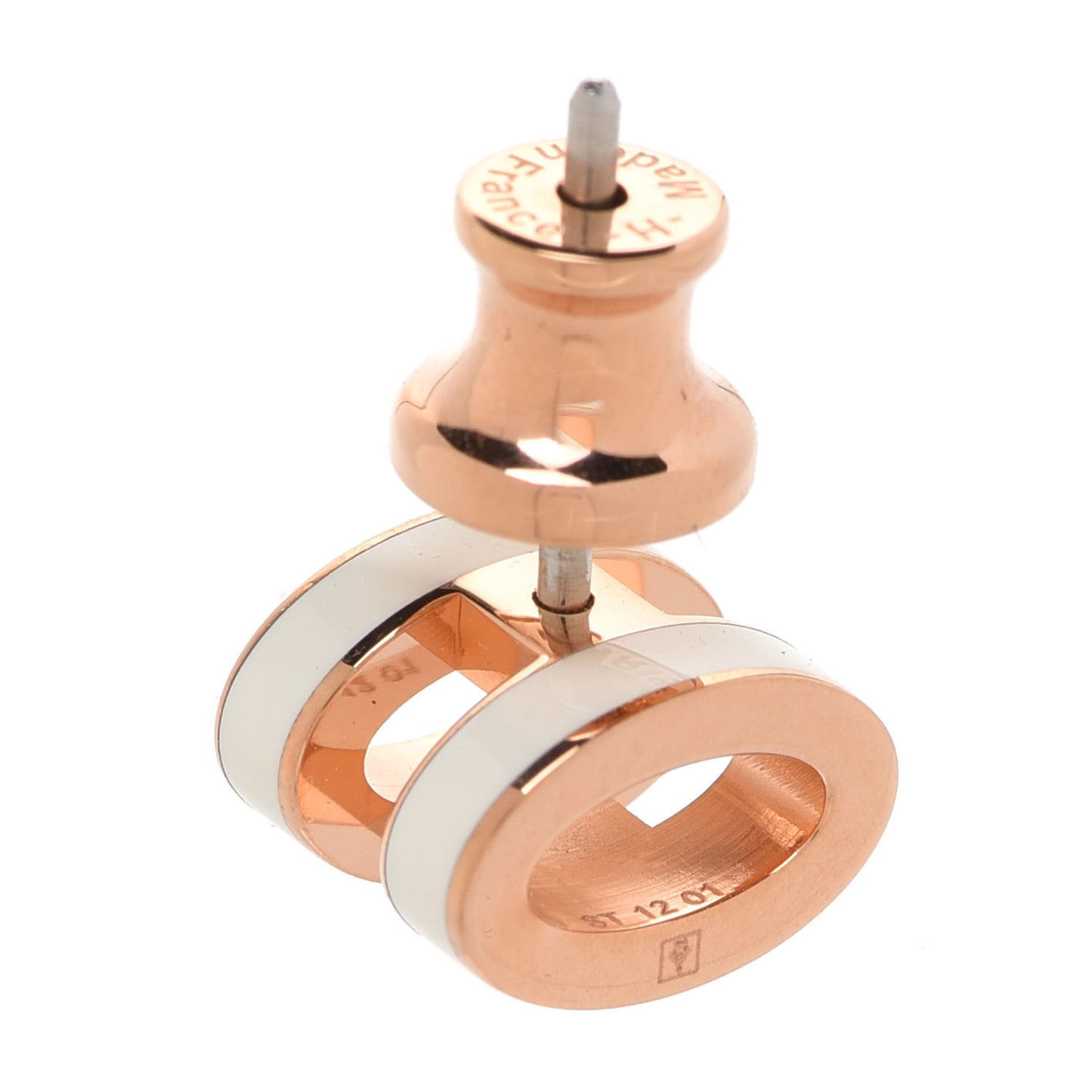 Rose Gold Lacquered Mini Pop H Earrings White