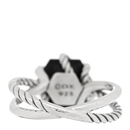 David Yurman Sterling Silver Diamond Black Onyx 10mm Cable Wrap Ring 52 6 3 of 4