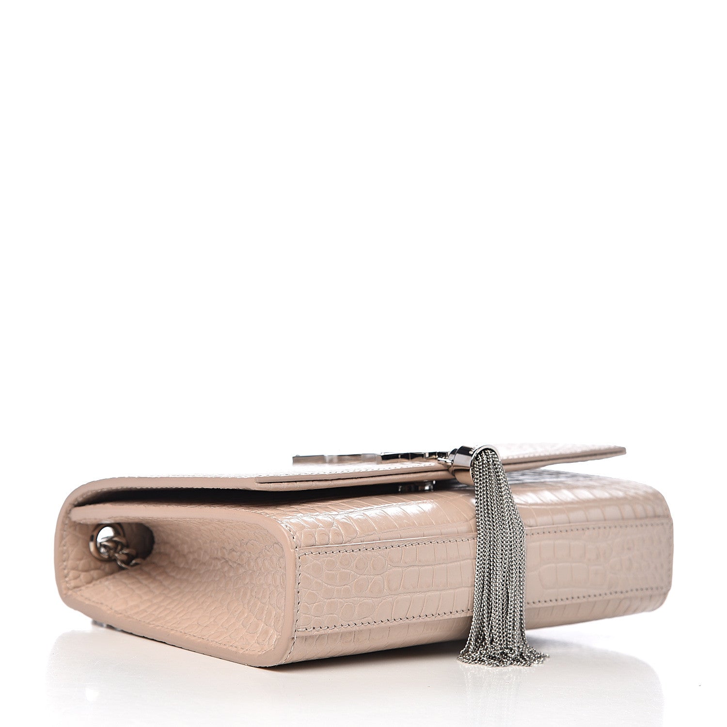 Saint Laurent Calfskin Crocodile Embossed Small Classic Monogram Kate Tassel Satchel Rose Antic 4 of 10