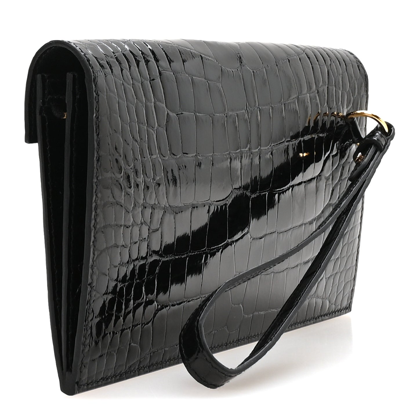Shiny Alligator Kelly Pocket Long Wallet Black