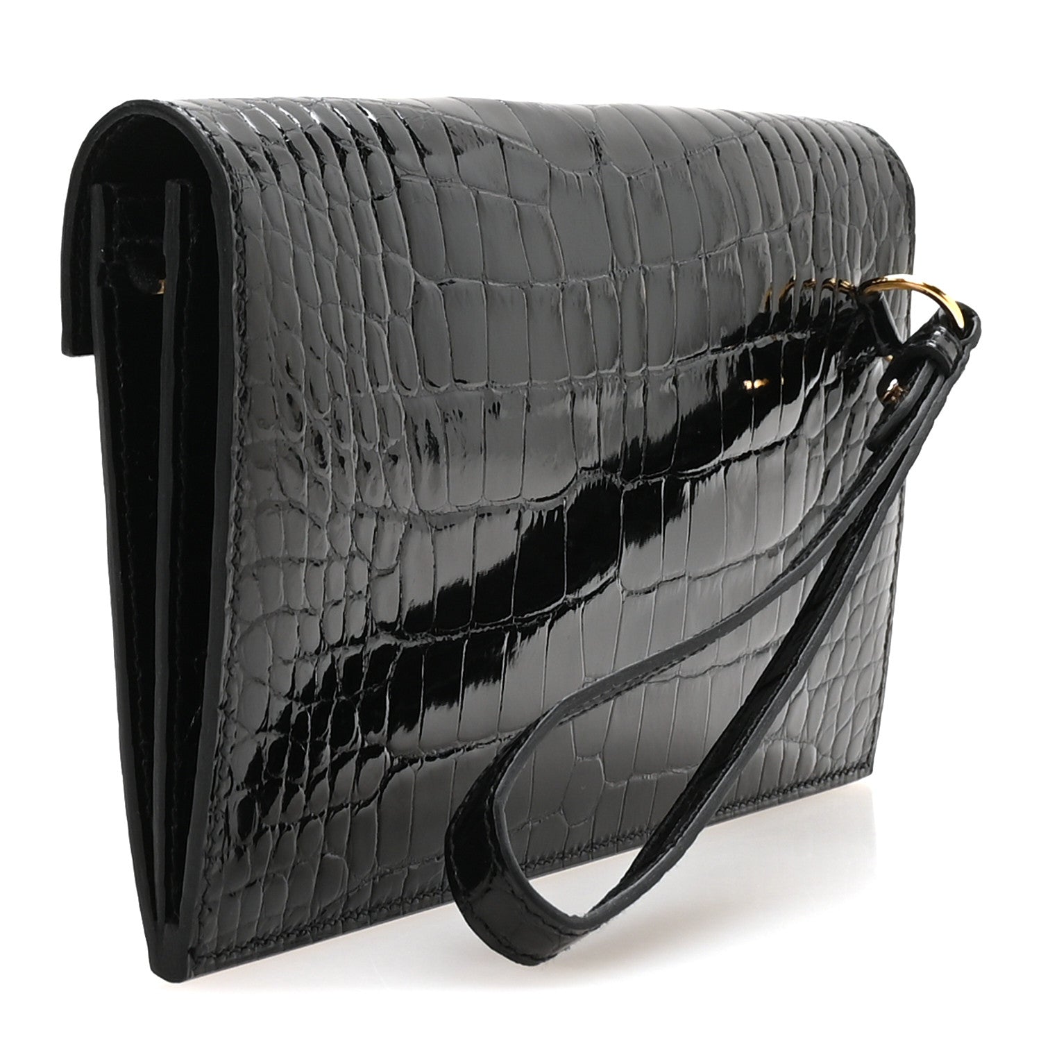 Hermes Shiny Alligator Kelly Pocket Long Wallet Black 3 of 8