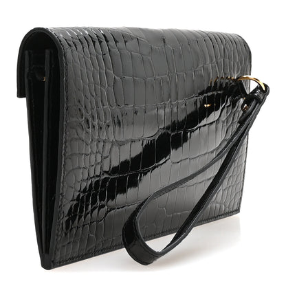 Hermes Shiny Alligator Kelly Pocket Long Wallet Black 3 of 8