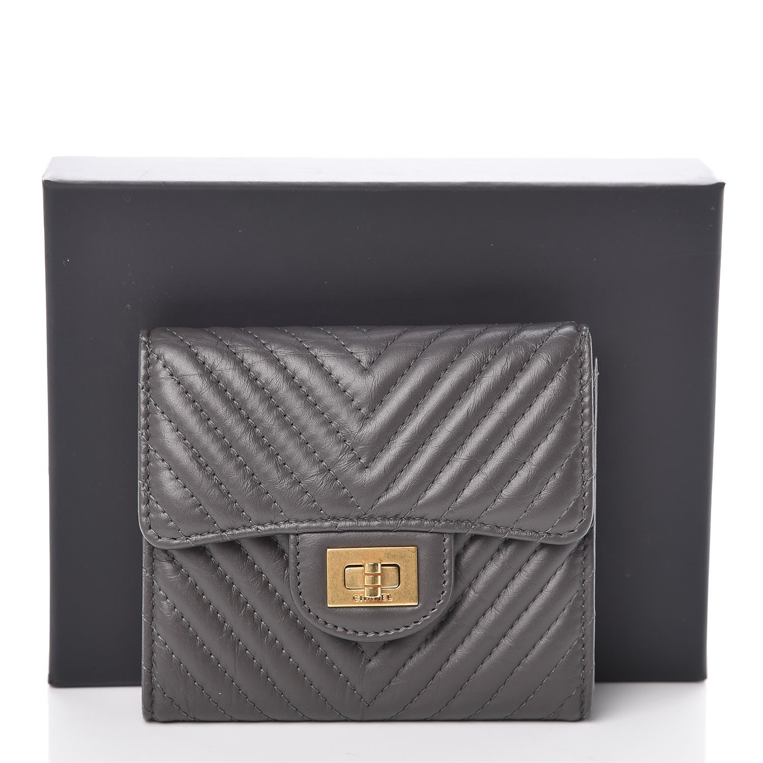 Chanel Aged Calfskin Chevron Reissue Compact Wallet Grey 9 of 9