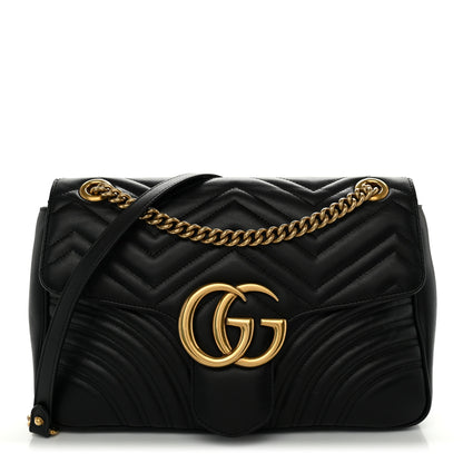 Gucci Calfskin Matelasse Medium GG Marmont Shoulder Bag Black 1 of 10
