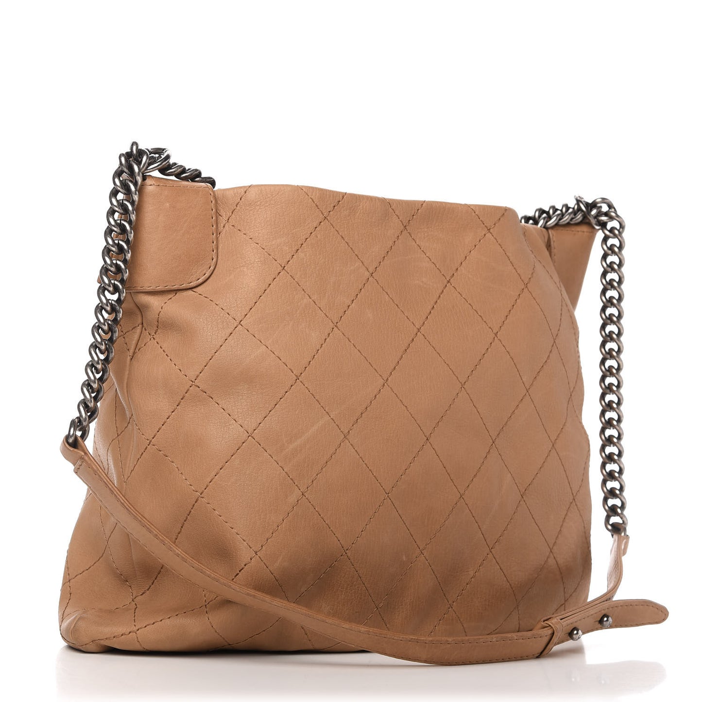 Calfskin Stitched Double Zip Hobo Beige