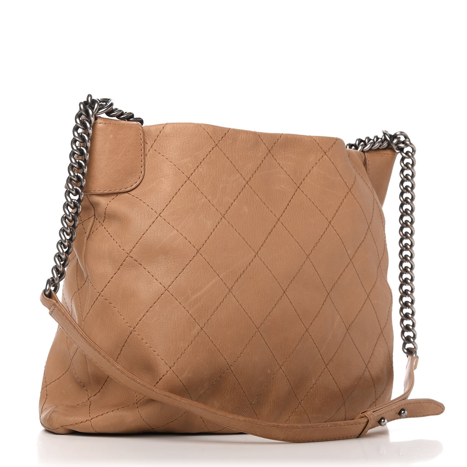 Chanel Calfskin Stitched Double Zip Hobo Beige 3 of 10